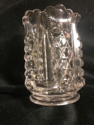 Vintage Antique Clear Crystal Glass Toothpick Match Holder Block Optic 3