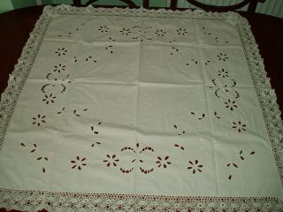 Vintage Linen Crochet Lace Edge Table Cloth 35 " X 34 "