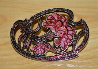 Vintage Enamelled Carnation Flower Brooch