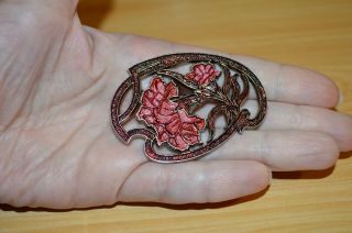 Vintage enamelled carnation flower brooch 2