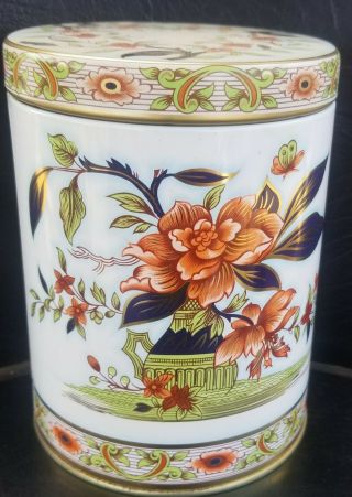 Vintage Daher Floral Round Metal Tea Tin Canister Made In England Shabby Decor