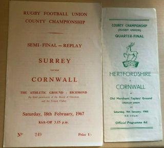 Vintage Rugby County Champs Semi Final Programmes X 3 1960/67 Surrey Cornwall