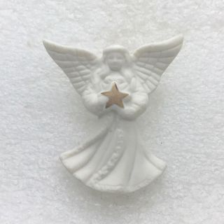 Signed Lenox Vintage Angel Holding Star Brooch Pin Porcelain Gold Trim Jewelry