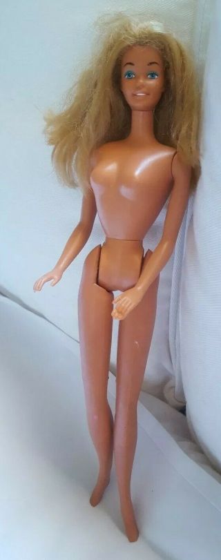 Stamped 1966 Mattel Barbie Vintage Tanned Doll With Crooked Legs Messy Hair Cute