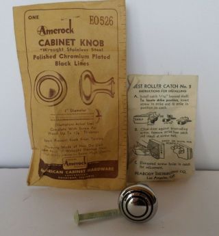 Vintage Amerock Cabinet Knob Polished Chromium Plated E0526 & Best Roller Catch