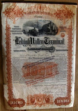 Lehigh Valley Terminal Railroad $1000 Bond Dated 1891