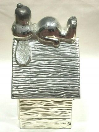 Vintage SNOOPY on Doghouse Silver Plated Coin Bank 1966 PEANUTS by Leonard 2