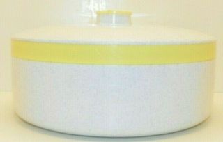 Vintage 70’s Cornish Therm - O Serving bowl yellow and speckled white and gray 2