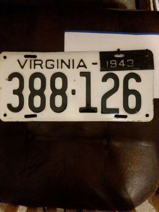 1942/1943 Virginia License Plate And Tab