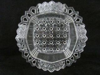 Daisy And Button Clear With Lace Edge 7 1/2 " Square Candy Dish - Vtg Rare
