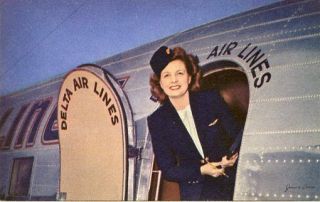 Airline Issue Postcard Delta Stewardess