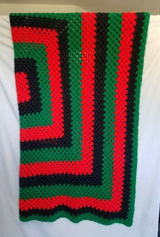 Vintage Handmade Crocheted Large Multi - Color Square Pattern 62 " X 62 " Afghan 698