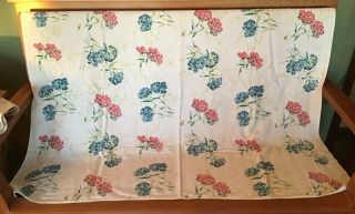 Vintage Tablecloth Printed Cotton Circa 1940s Red Blue Green Floral 50 X 45 "