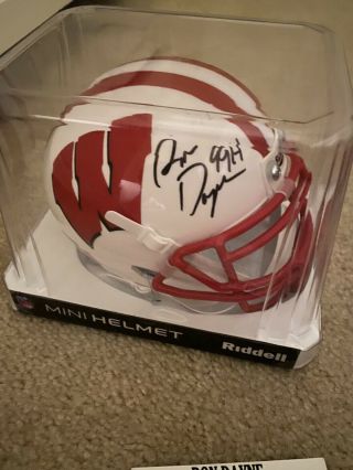 Ron Dayne Hof Signed Riddell Mini Helmet Univ Of Wisconsin Badgers 1999 Heisman