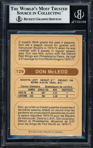 Don Smokie McLeod Auto 1976 - 77 WHA O - Pee - Chee Card 129 Calgary Beckett 11482182 2