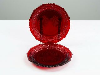 Avon Ruby Red 1876 Cape Cod Salad Plates 2 Pc Set,  Vintage Glass Dinnerware 7.  5 "
