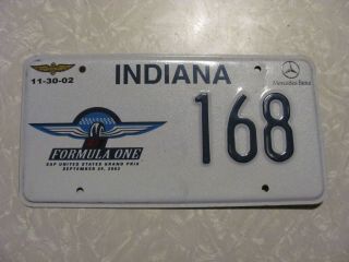 2002 Formula 1 Us Grand Prix Indianapolis Pace Car Indiana License Plate 168