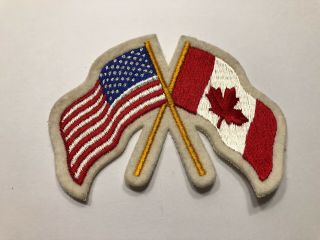 Vintage Patch " American Flag & Canadian Flag Crossed " 4 1/2 Inches Across