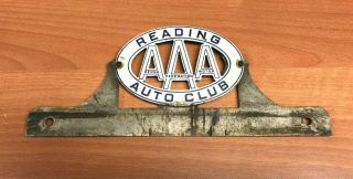 Vintage Reading Auto Club Aaa Porcelain License Plate Topper Pa.