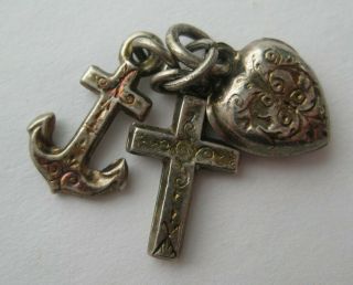 Vtg English Sterling Faith Hope Charity Silver Bracelet Charm Heart Cross Anchor
