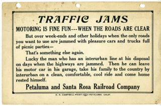 1920s Broadside Petaluma & Santa Rosa Railroad Company Regarding Traffic Jams
