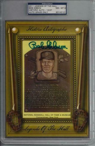 2011 Legends Of The Hall Bob Gibson Historic Auto 12/27 Psa/dna (6 1/2 X 10)