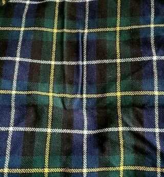Vintage Dark Blue Green Plaid Wool Blend Tartan Sewing Fabric 1.  5 Yds X 44 "