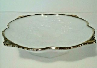 Anchor Hocking Square Bowl Vintage Milk Glass Grape Cluster Footed Bowl Gold Trm