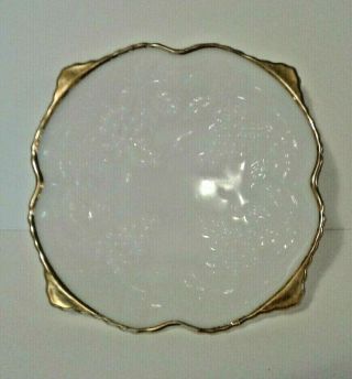 Anchor Hocking Square Bowl Vintage Milk Glass Grape Cluster Footed Bowl Gold Trm 2