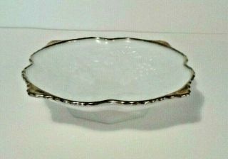 Anchor Hocking Square Bowl Vintage Milk Glass Grape Cluster Footed Bowl Gold Trm 3