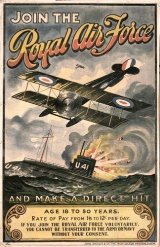 Vintage World War One Raf Recruitment Poster Print A3/a4