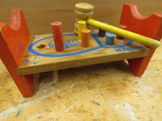 Vintage Wooden Playskool Cobblers Bench With Wooden Hammer And 8 Pegs