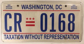 District Columbia Taxation License Plate D.  C.  Usa Capital Washington Dc Cr 0168