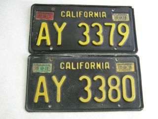 (2) 1963 California Trailer License Plates Sequential Numbers Buddy Sequence