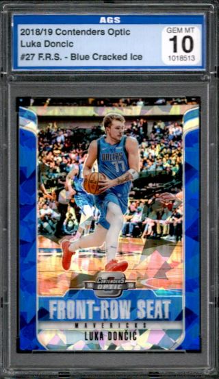 2018 - 19 Panini Contenders Optic Luka Doncic Rc Front Row Blue Cracked Ice Ags 10