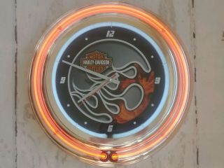 Harley - Davidson Bar & Shield 14 " Orange Neon Wall Clock Hdl