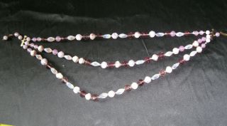 Vintage Costume Jewelry Purple & White Beads Necklace Gold Tone Ends 18 "