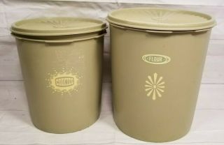 Vintage Tupperware Flour Cookie Set Of 2 Canisters Avocado Green