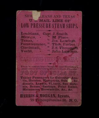 1870s Steamboat Pass Orleans & Texas U.  S.  Mail Line " Low Pressure Steamship "