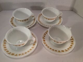 Vintage Corelle Butterfly Gold - Coffee Tea Cups And Saucers - Set Of 4