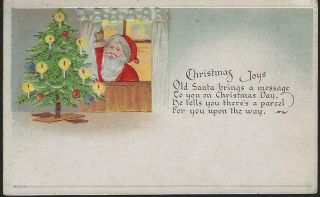 Vintage Christmas Joys Postcard With Santa Claus And Christmas Tree