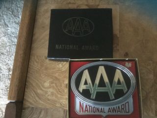 Vintage Aaa National Award Enamel License Plate Topper Badge W/ Box