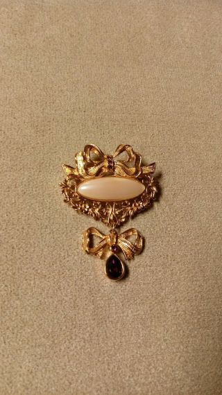 Vintage Brooch With Faux Pearl And Amethyst Rhinestone