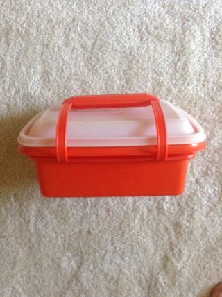 Vintage Tupperware Pak - N - Carry Red Lunch Box 1254 - 2 and Handle 1322 - 1 2