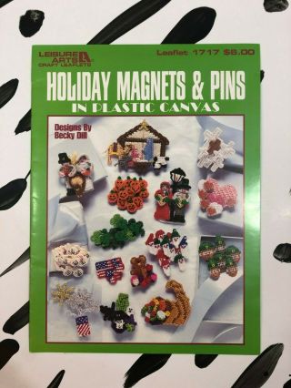 Vintage Leisure Arts Holiday Magnets & Pins In Plastic Canvas Craft Leaflet 1717