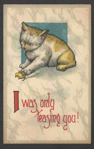 Dated 1915 Vintage Ppc Neb I Was Only Teasing You Cat & Bird