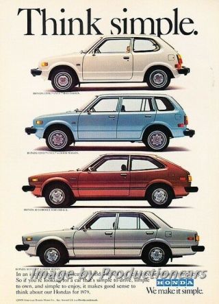 1979 Honda Civic Cvcc Accord Think Advertisement Print Art Car Ad J744