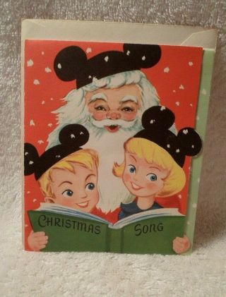 Vintage Disney Mickey Mouse Club Santa Christmas Card Mid Century Gibson Ears