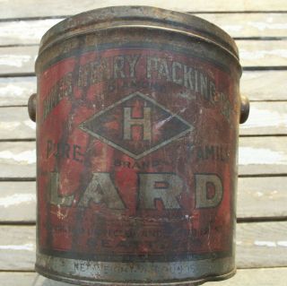 Vintage Lard Pail Tin James Henry Packing Co.  Seattle Wa.  Diamond H Brand Vtg Ad