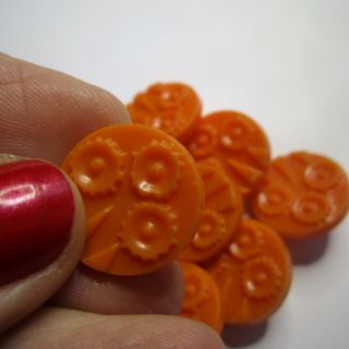 2 X Vintage Sewing Buttons Art Deco Plastic Decorative Orange 1950s 1960s 12mm
